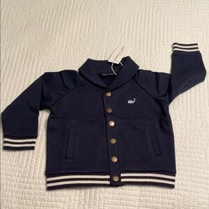 NWT Jane and Jack Navy Blue Whale Logo Shawl Cardigan